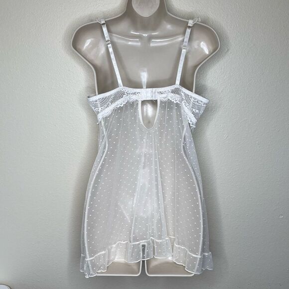 NWOT Jessica Simpson Stretch Mesh Dot Babydoll Cream Floral Lace Women Large - Picture 7 of 15